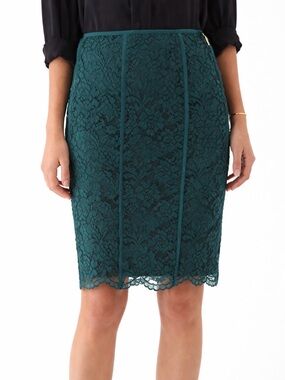 Tory Burch Winter Teal Everett Lace Skirt Size 0 Silk Floral Office Old Money